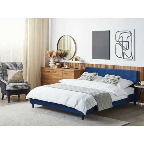 Fodera Per Letto In Velluto Blu Scuro Rimovibile E Lavabile 160 X 200 Cm Fitou - immagine 2