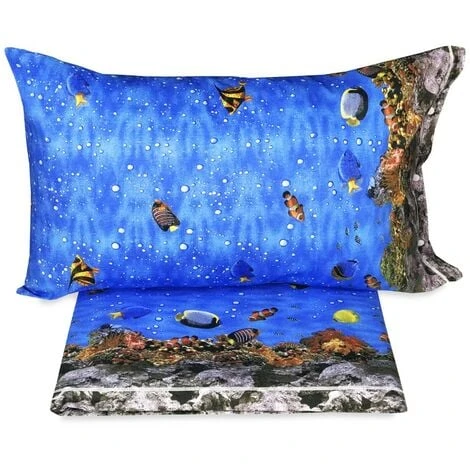 COMPLETO LENZUOLO LENZUOLA NATURA MARE BARRIERA CORALLINA In Puro Cotone 1 PIAZZA