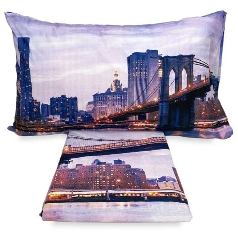 COMPLETO LENZUOLO COPRILETTO Stampa DIGITALE COPRILETTO NEW YORK Con Sacco KEEP MATRIMONIALE 2 Piazze - immagine 2