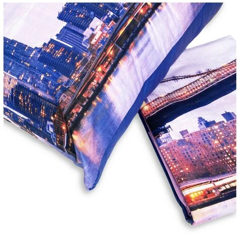 COMPLETO LENZUOLO COPRILETTO Stampa DIGITALE COPRILETTO NEW YORK Con Sacco KEEP MATRIMONIALE 2 Piazze - immagine 4