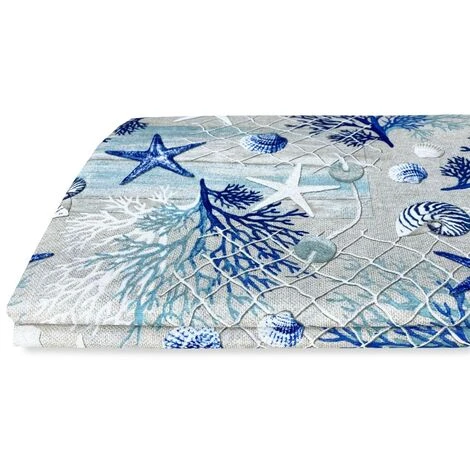 TELO ARREDO Copritutto GRAN FOULARD COPRILETTO Copridivano TESSUTO LONETA Mare MARINO Coralli BLU 1 PIAZZA - immagine 3