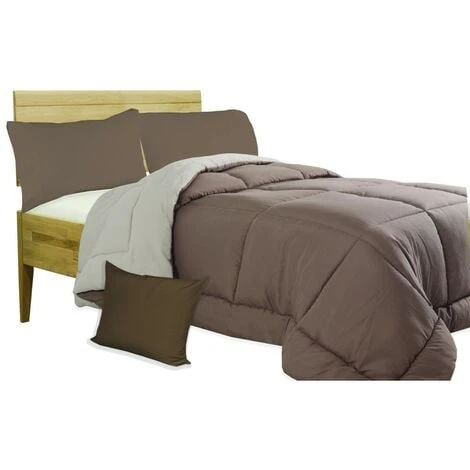 TRAPUNTA MR Piumone TINTA UNITA PANNA - MARRONE Double Face INVERNALE 350 GR. CON FEDERA ARREDO 1 PIAZZA E MEZZA Cm. 220x260