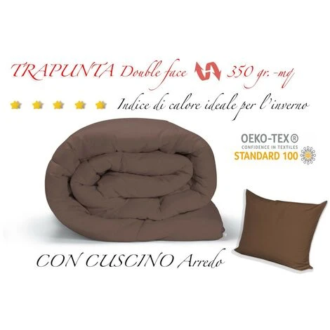 TRAPUNTA MR Piumone TINTA UNITA PANNA - MARRONE Double Face INVERNALE 350 GR. CON FEDERA ARREDO 1 PIAZZA E MEZZA Cm. 220x260 - immagine 2