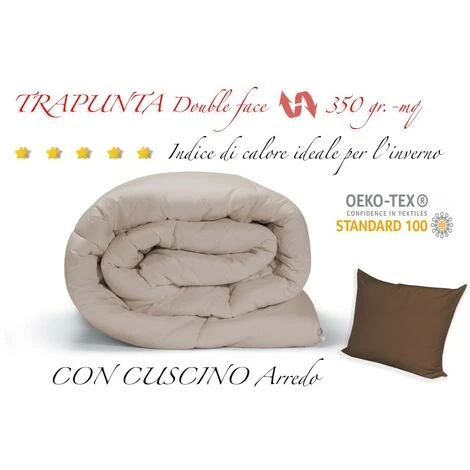 TRAPUNTA MR Piumone TINTA UNITA PANNA - MARRONE Double Face INVERNALE 350 GR. CON FEDERA ARREDO 1 PIAZZA E MEZZA Cm. 220x260 - immagine 3