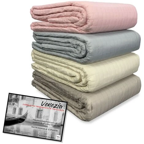 COPRILETTO TRAPUNTATO TINTA UNITA VENEZIA MATRIMONIALE 2 PIAZZE Grigio - immagine 3