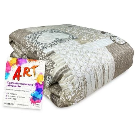 COPRILETTO Trapuntato ART CUORE TIROLESE Beige 1 PIAZZA