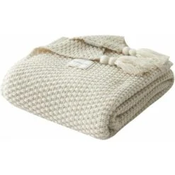 Coperta A Maglia Coperta Alla Moda Fatta A Mano In Stile Nordico Per Coperte Morbide Per Copriletto Copridivano Copriletto, Beige-110X240CM