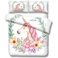 SOEKAVIA Copripiumino Unicorno, Set Copripiumino Per Lettino Junior + Set Federa - Resistente All'umidità, Ipoallergenico-B