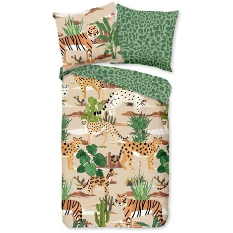 Copripiumino Bambini FELINES 135x200 Cm Sabbia E Verde Good Morning