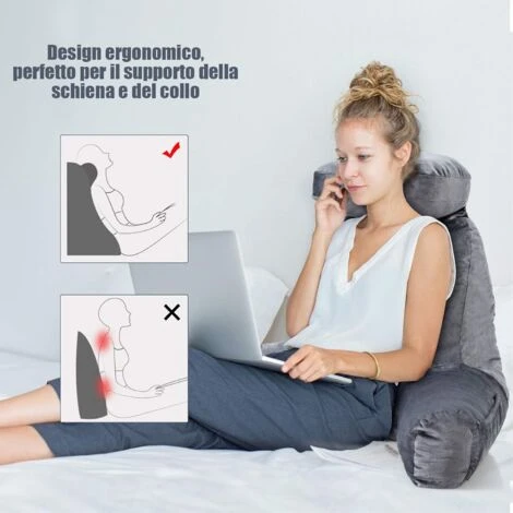 Cuscino Da Lettura Con Poggiatesta, Cuscino Di Letturacon Braccioli, Ideale Per Letto, Divano E Sedia, Imbottitura In Memory Foam,Grigio,100x73x56 Cm - immagine 2