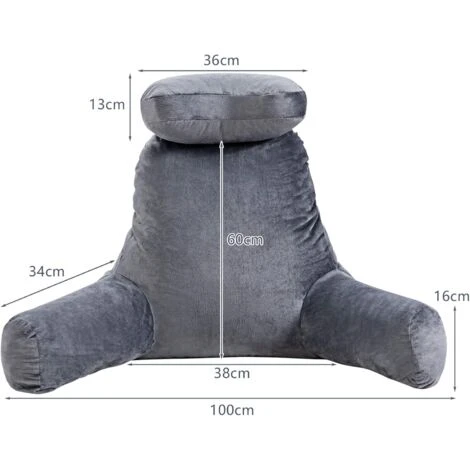 Cuscino Da Lettura Con Poggiatesta, Cuscino Di Letturacon Braccioli, Ideale Per Letto, Divano E Sedia, Imbottitura In Memory Foam,Grigio,100x73x56 Cm - immagine 4