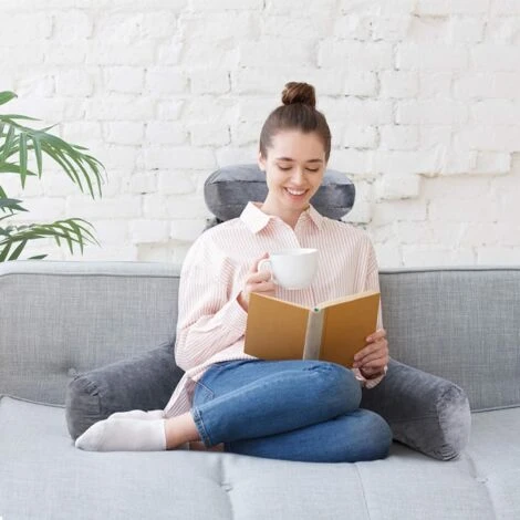 Cuscino Da Lettura Con Poggiatesta, Cuscino Di Letturacon Braccioli, Ideale Per Letto, Divano E Sedia, Imbottitura In Memory Foam,Grigio,100x73x56 Cm - immagine 5