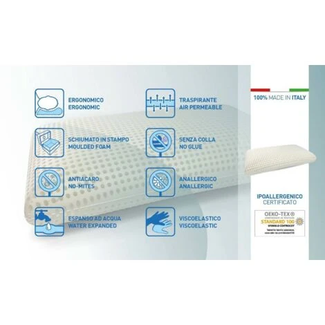 Talamo Italia Set Di 2 Cuscini Per Letto, 100% Made In Italy, Guanciale Sfoderabile A Saponetta In Memory Foam Forato, Anallergico E Traspirante, 70x40xh16 Cm, Con Imballo Rinforzato - immagine 4