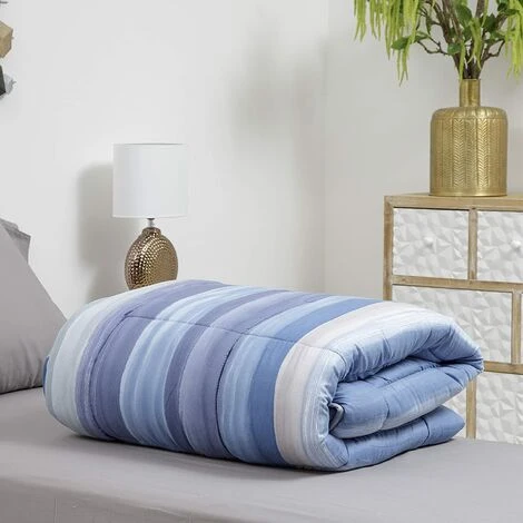 Baroni Home Trapunta Invernale - Piumone Caldo E Morbido - Righe Blu - Singolo - 170x260 Cm - immagine 2