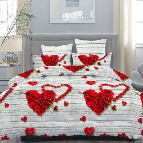 Trade Shop - Completo Matrimoniale Caldo Lenzuolo 250x290cm Maxi Angoli Cuori Petali Rosa - immagine 4