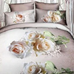 Trade Shop - Completo Letto 3d Lenzuola Matrimoniale Sotto Sopra Copricuscini Rose Bianche