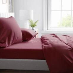 COMPLETO LENZUOLO In Morbida Microfibra TINTA Unita BORDEAUX Matrimoniale 2 PIAZZE No Stiro