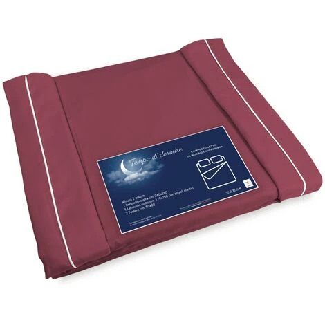 COMPLETO LENZUOLO In Morbida Microfibra TINTA Unita BORDEAUX Matrimoniale 2 PIAZZE No Stiro - immagine 2