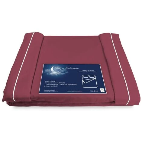 COMPLETO LENZUOLO In Morbida Microfibra TINTA Unita BORDEAUX Matrimoniale 2 PIAZZE No Stiro - immagine 3