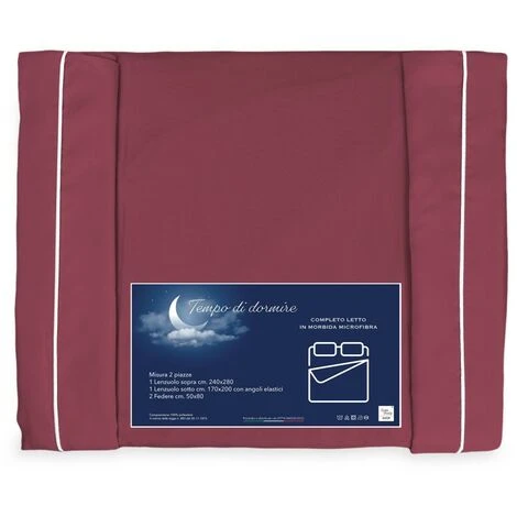 COMPLETO LENZUOLO In Morbida Microfibra TINTA Unita BORDEAUX Matrimoniale 2 PIAZZE No Stiro - immagine 4