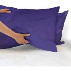 Coppia Federe Per Cuscino Guanciale Letto 100% Cotone Made In Italy con Patella Interna Prugna - 52x80 Cm