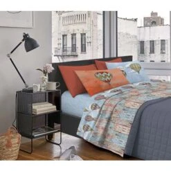 Completo Letto Lenzuola, Parure, Fantasia Mongolfiera Linea Volare 100% Cotone, Made In Italy Arancione - Singolo