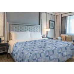 Copriletto Estivo Made In Italy 100% Cotone Piquet 3 Misure Fantasia Geometrica Azzurro - Singolo