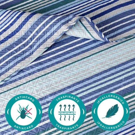 Baroni Home Trapuntino Copriletto Primaverile Estivo In Microfibra. Trapunta Estiva Singolo 170x250 Cm - Righe Blu - immagine 3