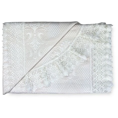 COPRILETTO Con Pizzo MACRAMÈ Panna MATRIMONIALE Idea SPOSA Con Federe Coordinate