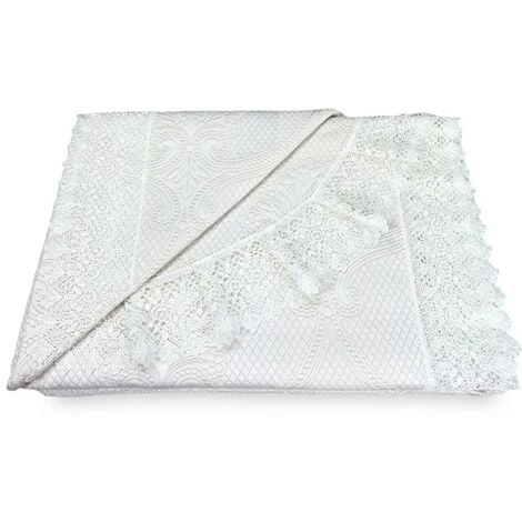 COPRILETTO Con Pizzo MACRAMÈ Panna MATRIMONIALE Idea SPOSA Con Federe Coordinate - immagine 2