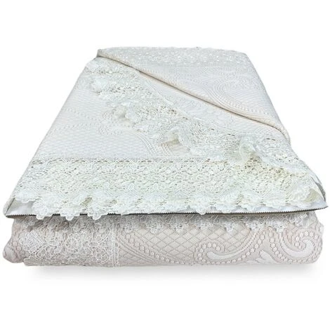 COPRILETTO Con Pizzo MACRAMÈ Panna MATRIMONIALE Idea SPOSA Con Federe Coordinate - immagine 4