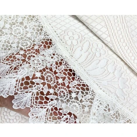 COPRILETTO Con Pizzo MACRAMÈ Panna MATRIMONIALE Idea SPOSA Con Federe Coordinate - immagine 5