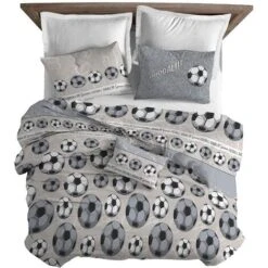 Copripiumino Parure Sacco E Federa 100% Cotone Singolo Matrimoniale Linea Calcio Singolo - Grigio