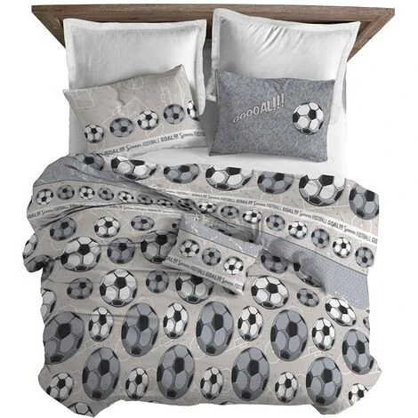 Copripiumino Parure Sacco E Federa 100% Cotone Singolo Matrimoniale Linea Calcio Singolo - Grigio