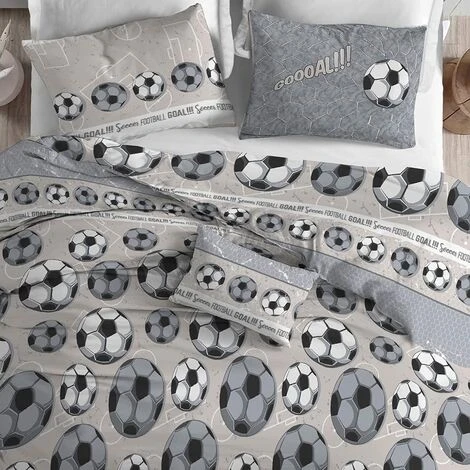 Copripiumino Parure Sacco E Federa 100% Cotone Singolo Matrimoniale Linea Calcio Singolo - Grigio - immagine 2