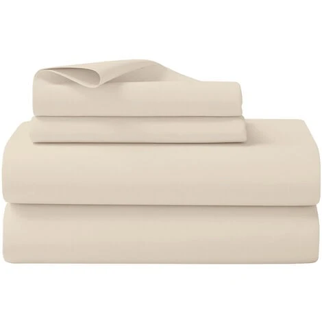 Completo Letto Misura Alla Francese A Tinta Unita Prodotto Italiano Set Lenzuola 100% Cotone Beige - Francese - immagine 2