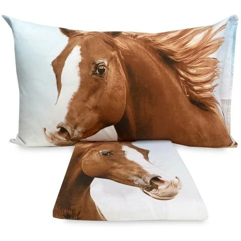 COMPLETO LENZUOLO COPRILETTO Stampa DIGITALE CAVALLI In CORSA Con Sacco KEEP MATRIMONIALE 2 Piazze - immagine 3