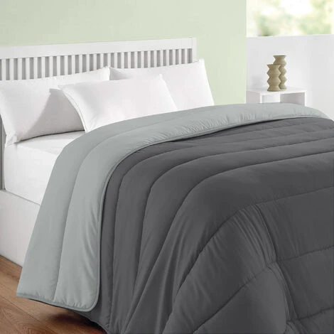 Trapunta Invernale Piumino Tinta Unita Double Face Caldo Piumone 350 Gr/Mq Prodotto Italiano Imbottitura Anallergica Traspirante TitanioGrigio - Singolo