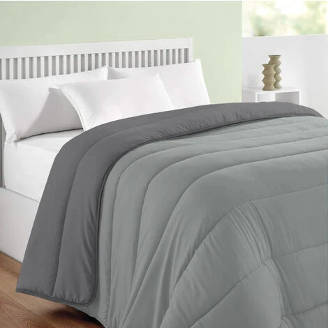 Trapunta Invernale Piumino Tinta Unita Double Face Caldo Piumone 350 Gr/Mq Prodotto Italiano Imbottitura Anallergica Traspirante TitanioGrigio - Singolo - immagine 2