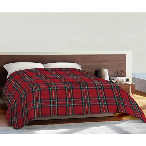 Trapunta Piumino Invernale Stampata Matrimoniale Caldo Piumone 400 Gr/Mq Prodotto Italiano Imbottitura Anallergica Traspirante Due Piazze Tartanrosso - immagine 2