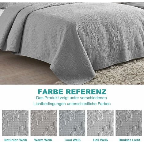 Copriletto 220x240 Cm - Copriletto Matrimoniale Trapuntato Moderno, Copriletto Decorativo Reversibile Leggero Ipoallergenico Morbida Microfibra Copriletto Con Motivo Floreale Moderno, Grigio - immagine 4