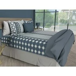 Soleil D'ocre Parure Da 4 Pezzi, Colore: Blu, 260 X 300 Cm