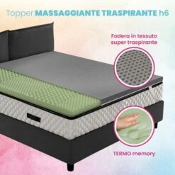 Topper Memory Traspirante 7 Zone, Correttore Materasso H6 Cm, Tessuto Antimicrobico Sfoderabile - AIR MEMO GREEN 160x190 Cm Matrimoniale Standard