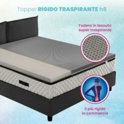 Topper Ancora Più Rigido, Correttore Materasso ORTOPEDICO H6 Cm, Tessuto Traspirante E Sfoderabile - AIR CAUCCIU 85x190 Cm