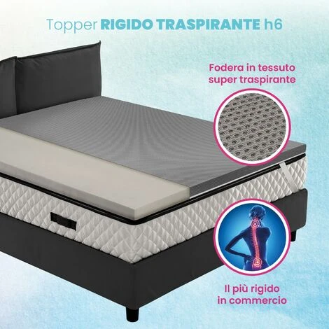 Topper Ancora Più Rigido, Correttore Materasso ORTOPEDICO H6 Cm, Tessuto Traspirante E Sfoderabile - AIR CAUCCIU 85x190 Cm
