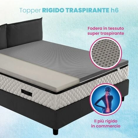 Topper Ancora Più Rigido, Correttore Materasso ORTOPEDICO H6 Cm, Tessuto Traspirante E Sfoderabile - AIR CAUCCIU 160x190 Cm Matrimoniale Standard