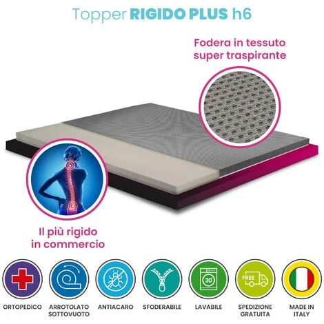 Topper Ancora Più Rigido, Correttore Materasso ORTOPEDICO H6 Cm, Tessuto Traspirante E Sfoderabile - AIR CAUCCIU 160x190 Cm Matrimoniale Standard - immagine 2