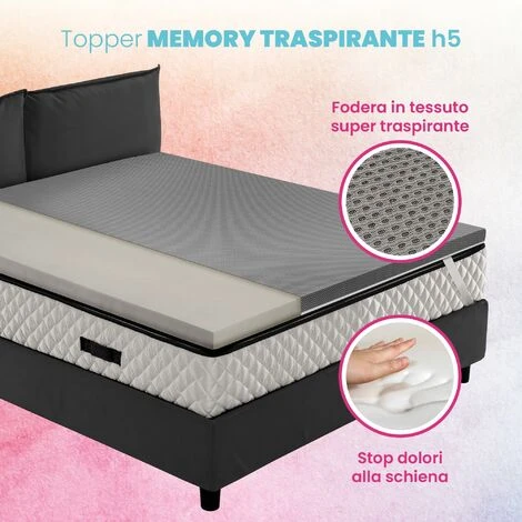 Topper Memory, Correttore Materasso H5 Cm Tessuto Sfoderabile - AIR STAR FOAM PLUS 80x190 Cm Singolo Standard