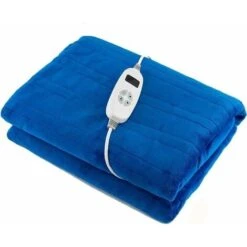 COSTWAY Coperta Elettrica Riscaldata, Coperta Morbida A Riscaldamento Con 9 Impostazioni Di Calore, Flanella Lavabile In Lavatrice, Con Telecomando (Blu, 163 X 130 Cm)