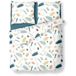 Set Letto In Cotone Da 57 Fili/cm² Multicolore AKUAREL: Fodera Copripiumino 220 X 240 Cm + 2 Federe 63 X 63 Cm